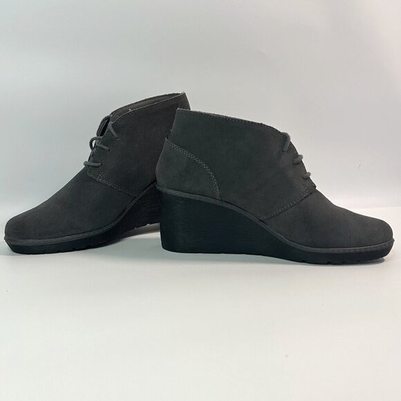 Clarks Women's Hazen Charm Wedge Ankle Boot Grey Leather Suede Size 7 - Picture 1 of 12